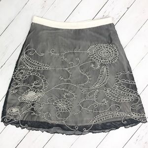 Anthropologie Mystree cream black lace miniskirt